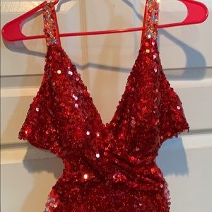 Red sequin prom grown